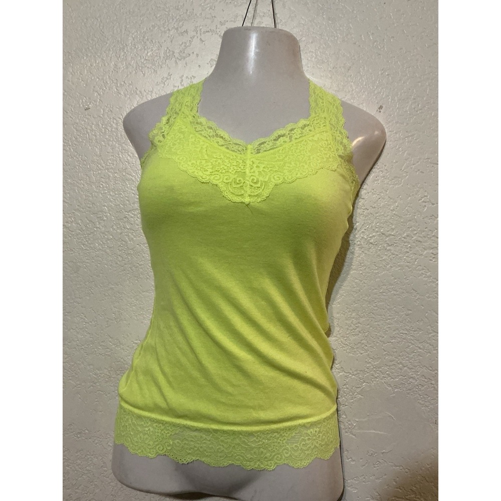 Mossimo Supply Co. Y2K Lace Trim Cami Top S Feminine Fairy Dainty Neon Yellow